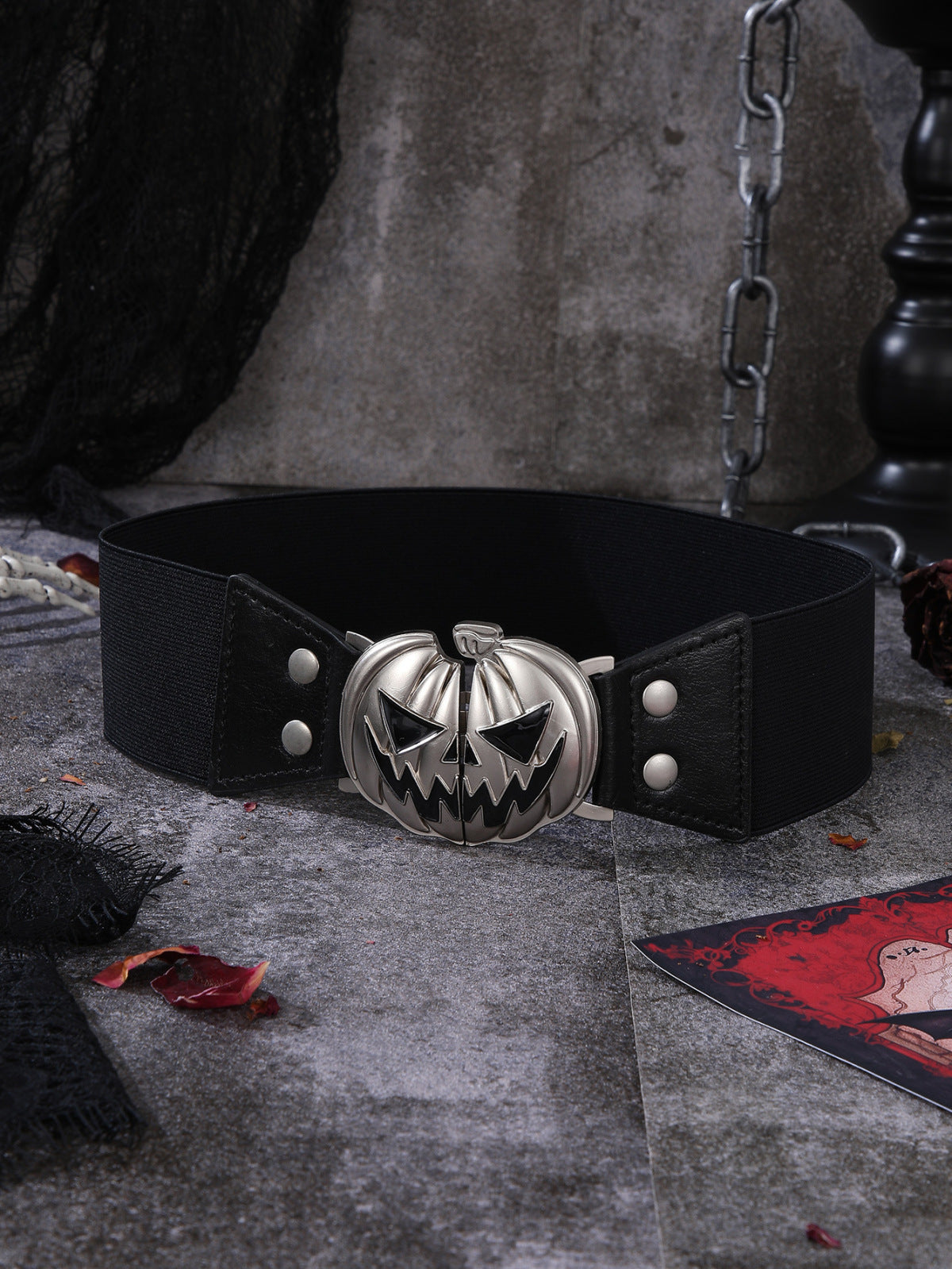 Ceinture à boucle en alliage avec tête de citrouille d'Halloween pour femme