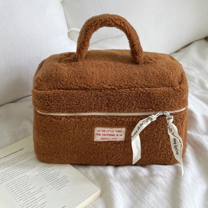 Bolsa de cosméticos de felpa con cremallera de moda para mujer