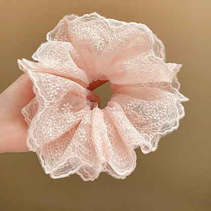 Chouchou élégant en dentelle de couleur unie pour femme, grande taille