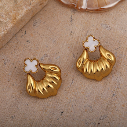Fashion Titanium Steel Four Leaf Clover Stud Earrings Stylish Stainless Steel Jewelry