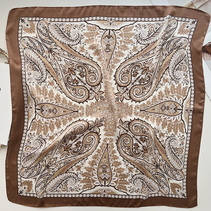 Pañuelo cuadrado de seda con flores de anacardo para mujer