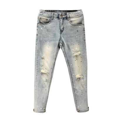 Vaqueros rasgados de talla grande, informales, de moda para hombre, con cintura alta y pierna recta