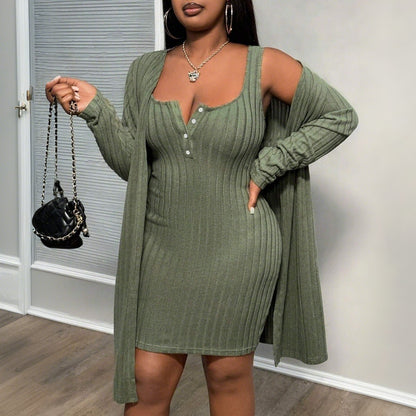 Ensemble deux pièces élégant et sans manches pour femme, grande taille