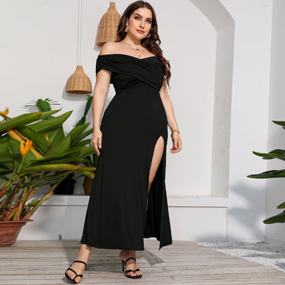 Robe sexy à épaules dénudées de couleur unie pour femme