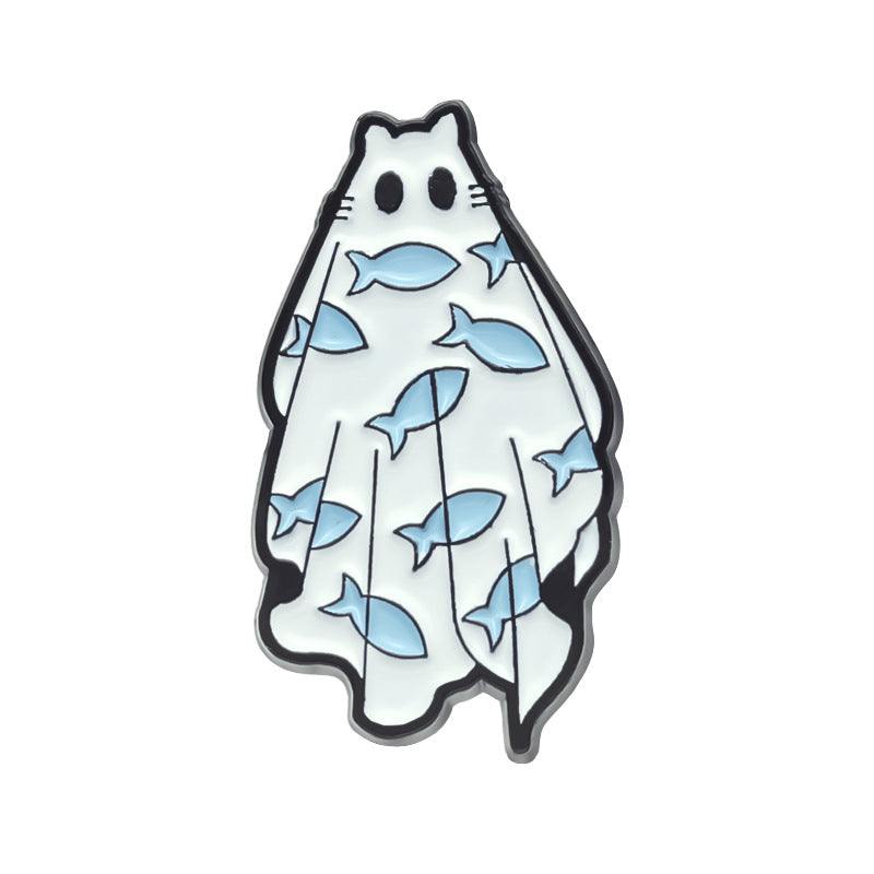 Gothic White Funny Ghost Brooch Halloween Pumpkin Metal Badge