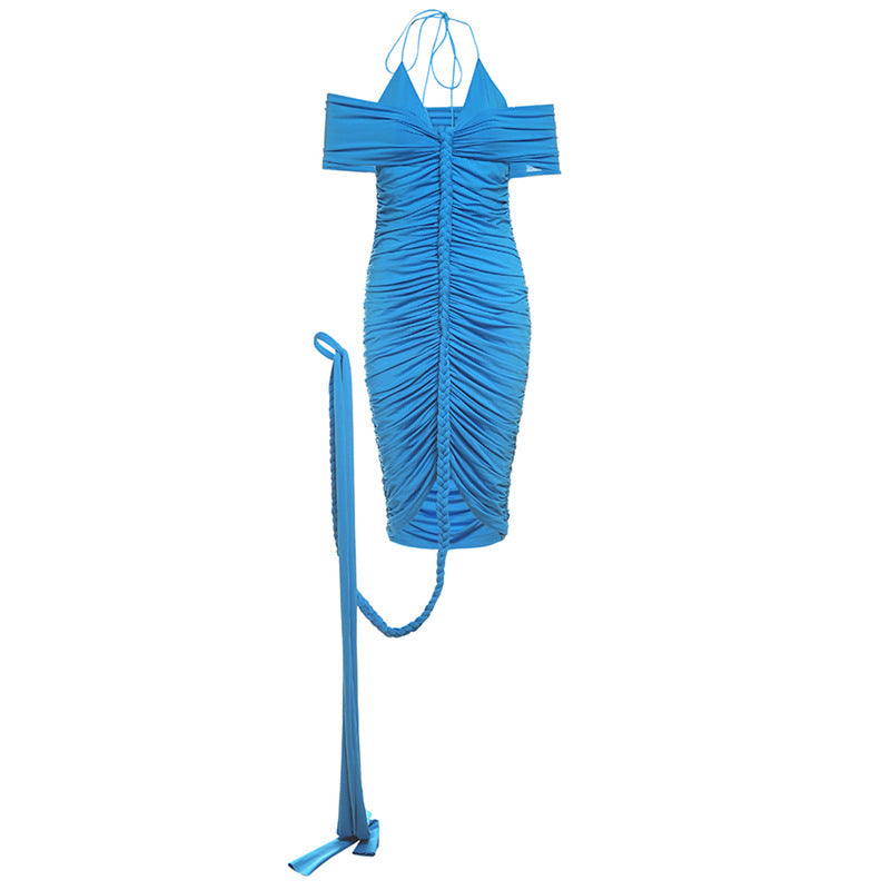Robe sexy à col en V et couleur unie pour femme