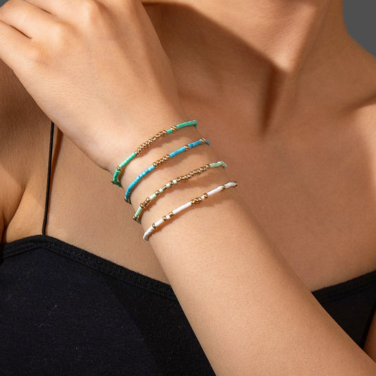 Women Fashion Boho Rice Beads Bracelet Set