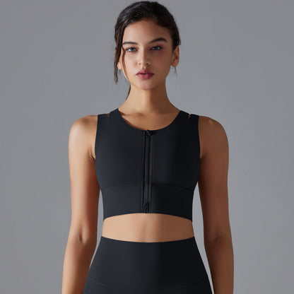 Soutien-gorge de sport sans manches à fermeture éclair pour femme