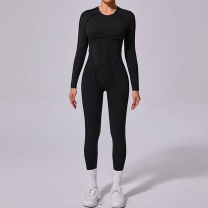 Women Fashion Solid Color Long-Sleeve Backless Jumpsuit
