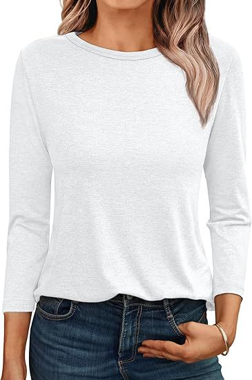 T-shirt à manches longues et col rond pour femme, décontracté et ample