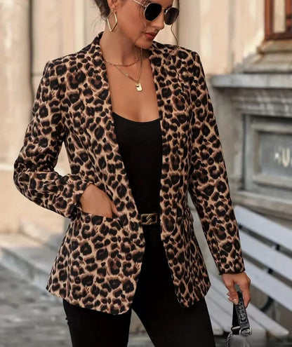 Manteau décontracté à manches longues en laine léopard pour femme
