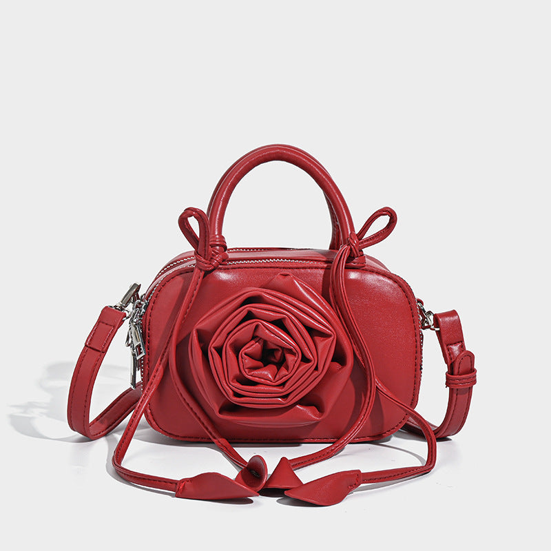 Bolso pequeño cuadrado con diseño de rosas y flores de color sólido, a la moda para mujer