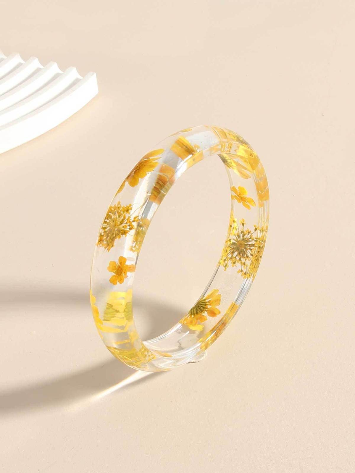Women Fashion Transparent Multicolor Dried Flower Resin Bracelet