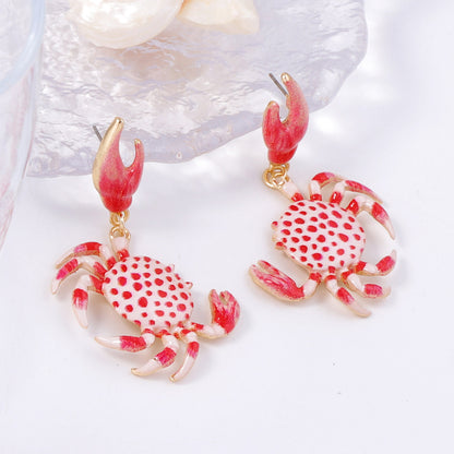 Boucles d'oreilles crabe en alliage, motif plage d'été et mer - Bijoux animaux multicolores