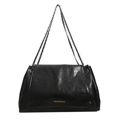 Bolso de mano con cadena de cuero sintético sencillo e informal para mujer