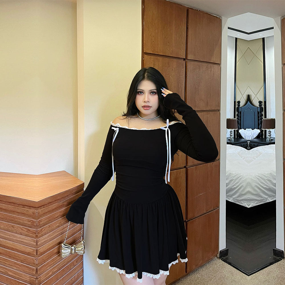 Vestido plisado elegante de talla grande para mujer en negro