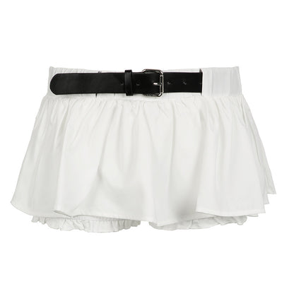 Falda con volantes de color contrastante y cinturón de cintura baja sexy a la moda para mujer
