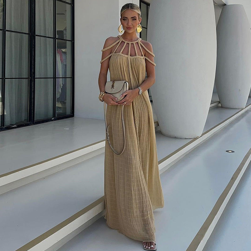 Vestido largo bohemio con tirantes y hombros descubiertos para mujer en varios colores