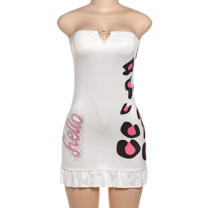 Women Fashion Sexy Printed Love Buckle Tube Top Dress