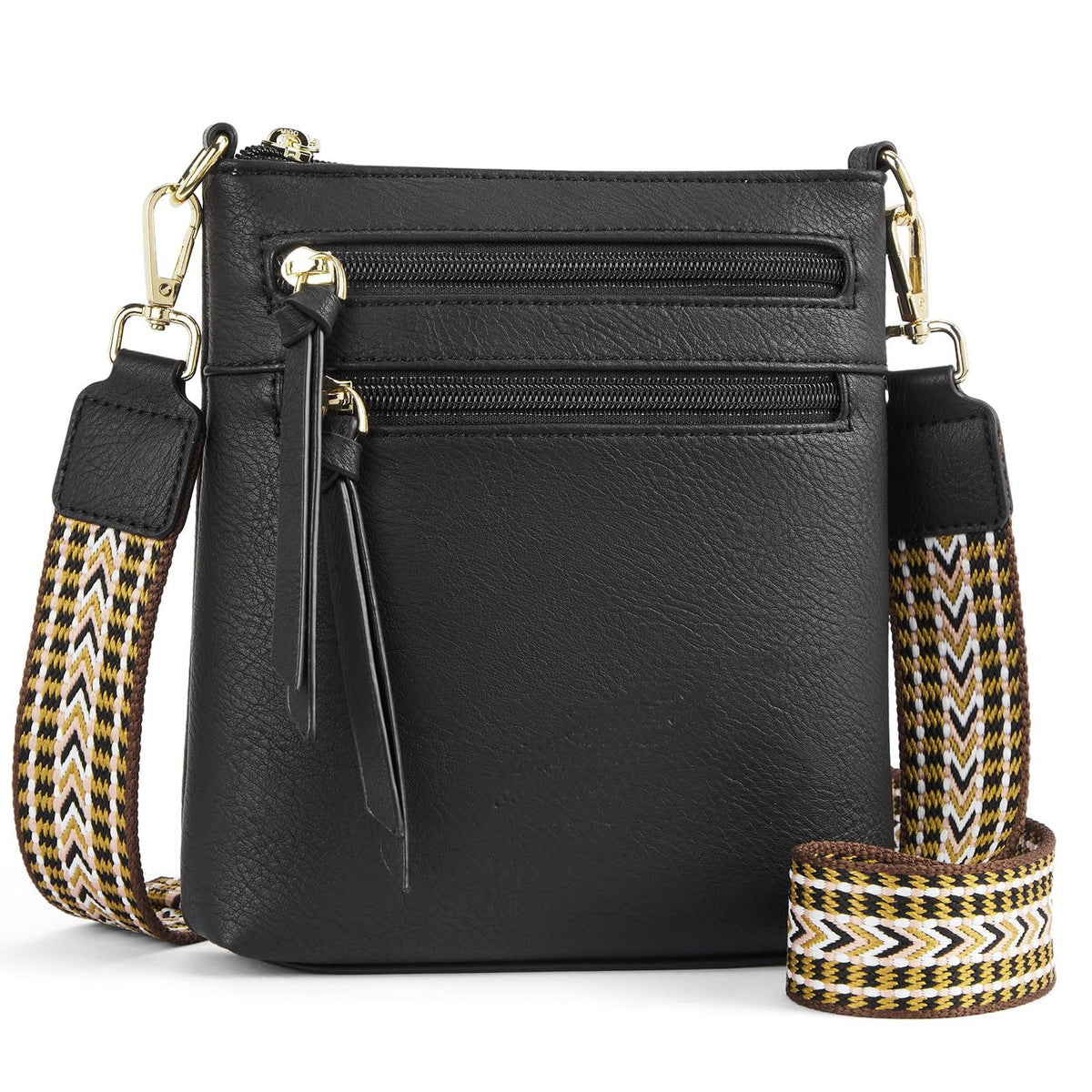 Women Multi-Zipper Pocket Vertical Crossbody Bag