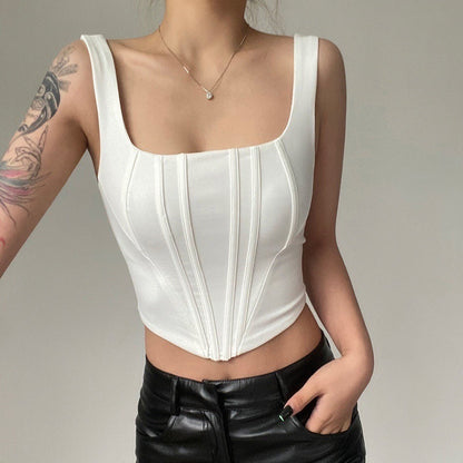 Women Fashion Sexy Solid Color Slim Fit Corset Crop Top