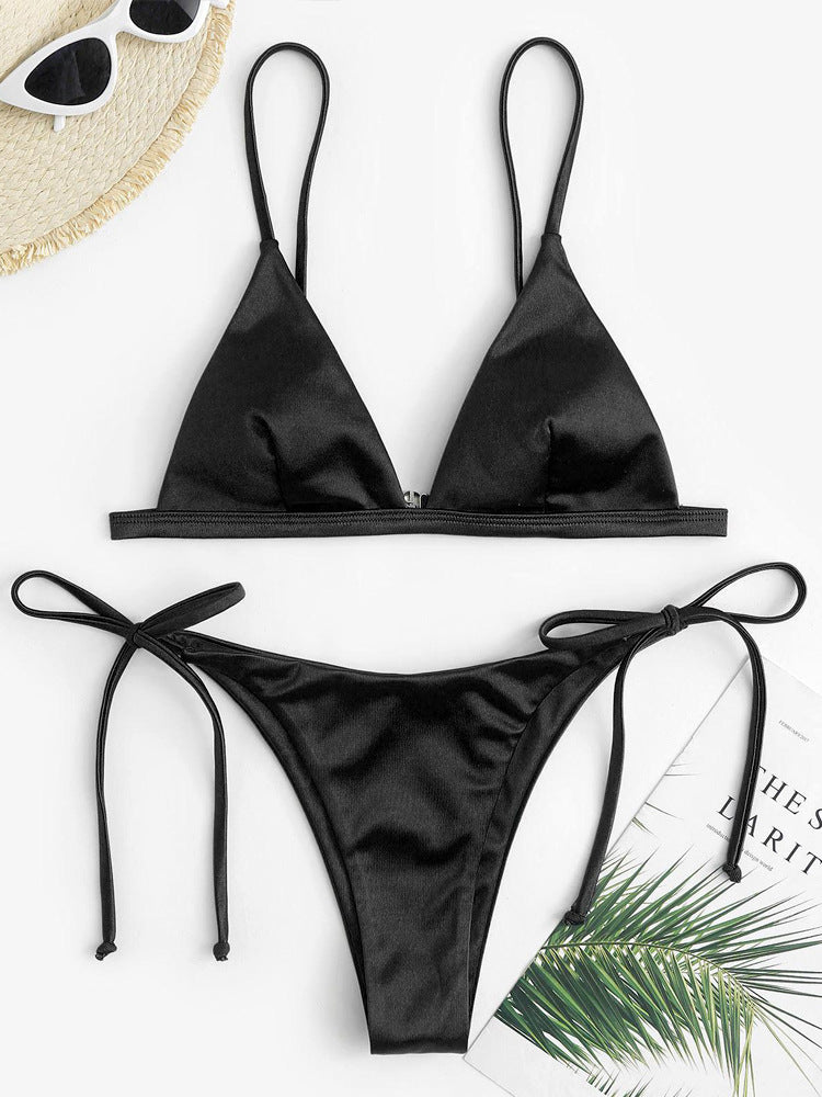 Women Fashion Sexy Solid Color Strap Bikini Swimsuit Set