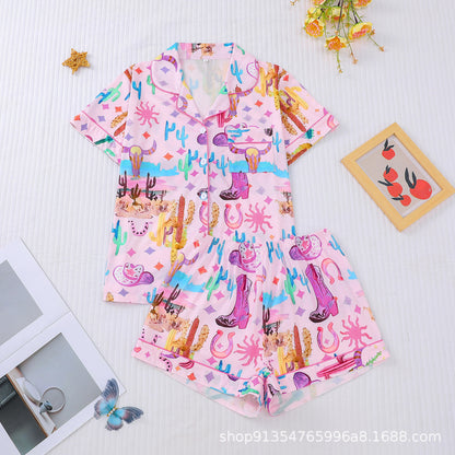 Women Multicolor Printed Lapel Loose Pajamas