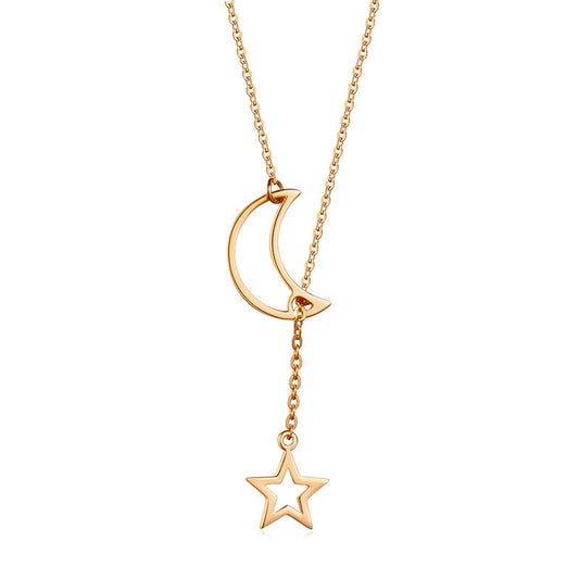 Collar con colgante de estrella y luna para mujer, cadena geométrica de aleación