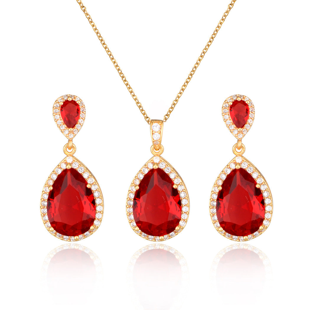 Women Jewelry Water Drop Zircon Necklace Earrings Set Fashion Statement