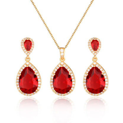 Women Jewelry Water Drop Zircon Necklace Earrings Set Fashion Statement