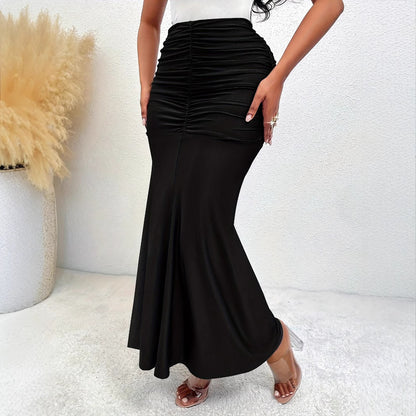 Women Fashion Solid Color Elastic Waist Fishtail Skirt