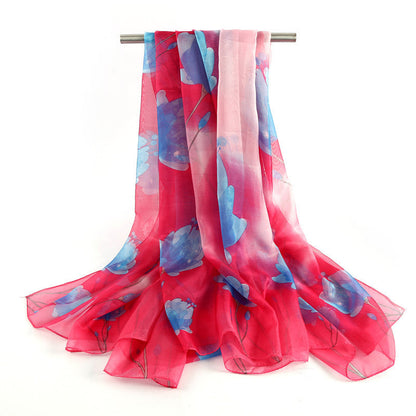Bufanda de gasa con estampado de flores para mujer, primavera y verano