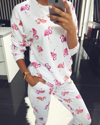 Conjunto de sudadera y pantalón de manga larga con estampado informal para mujer