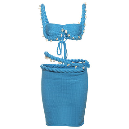 Women Fashion Sexy Knitted Camisole Skirt Set