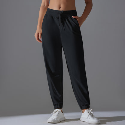 Pantalones casuales de color sólido con cordón para mujer