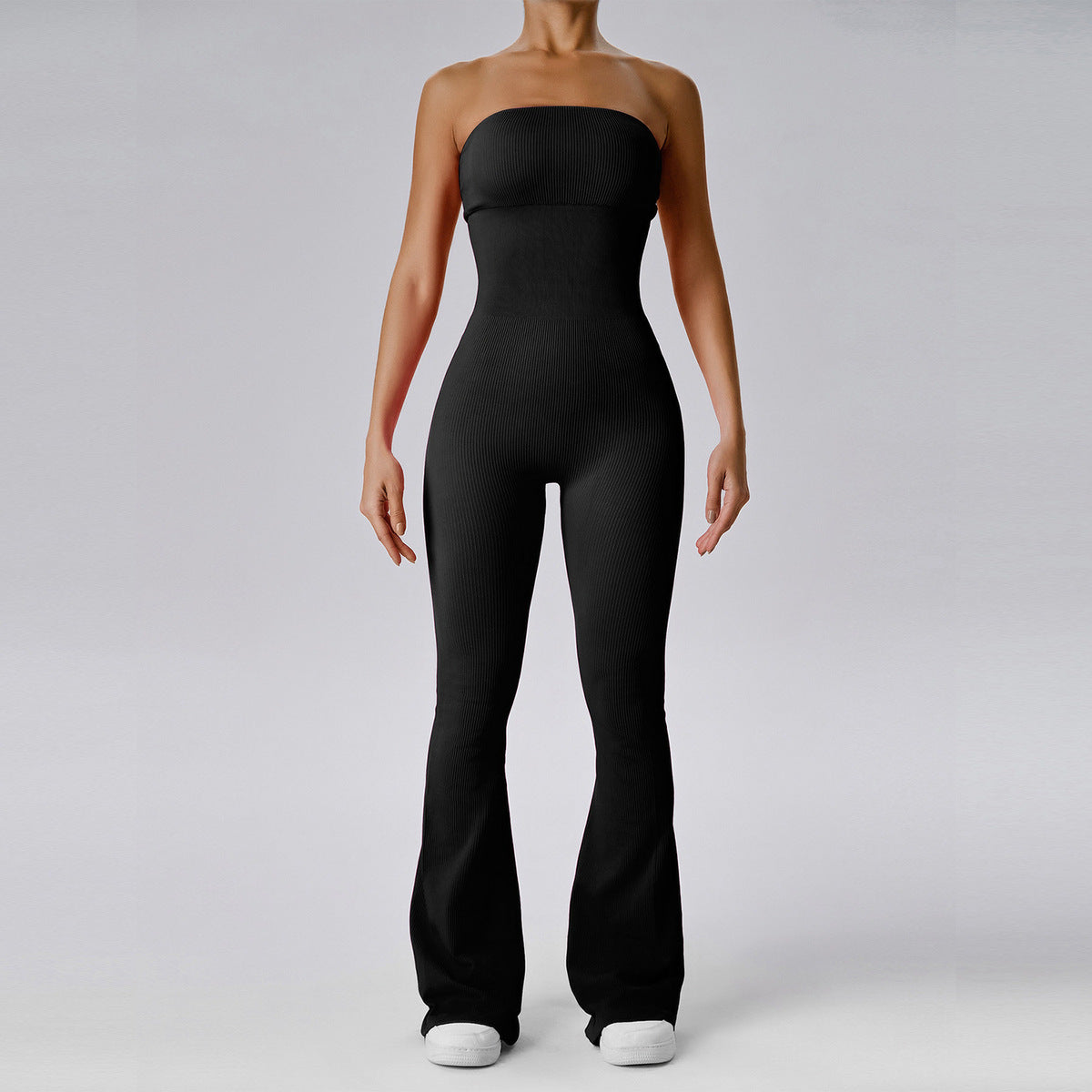 Women Fashion Solid Color Tube Top Yoga Jumpsuit