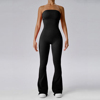 Women Fashion Solid Color Tube Top Yoga Jumpsuit