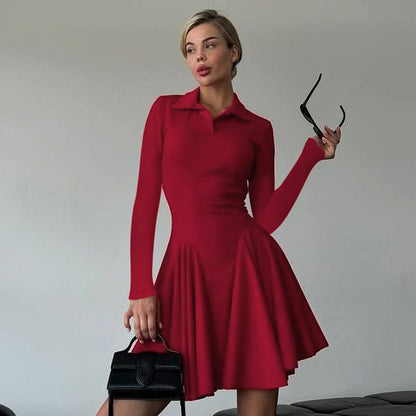 Vestido mini con cuello polo de color liso y sencillo para mujer