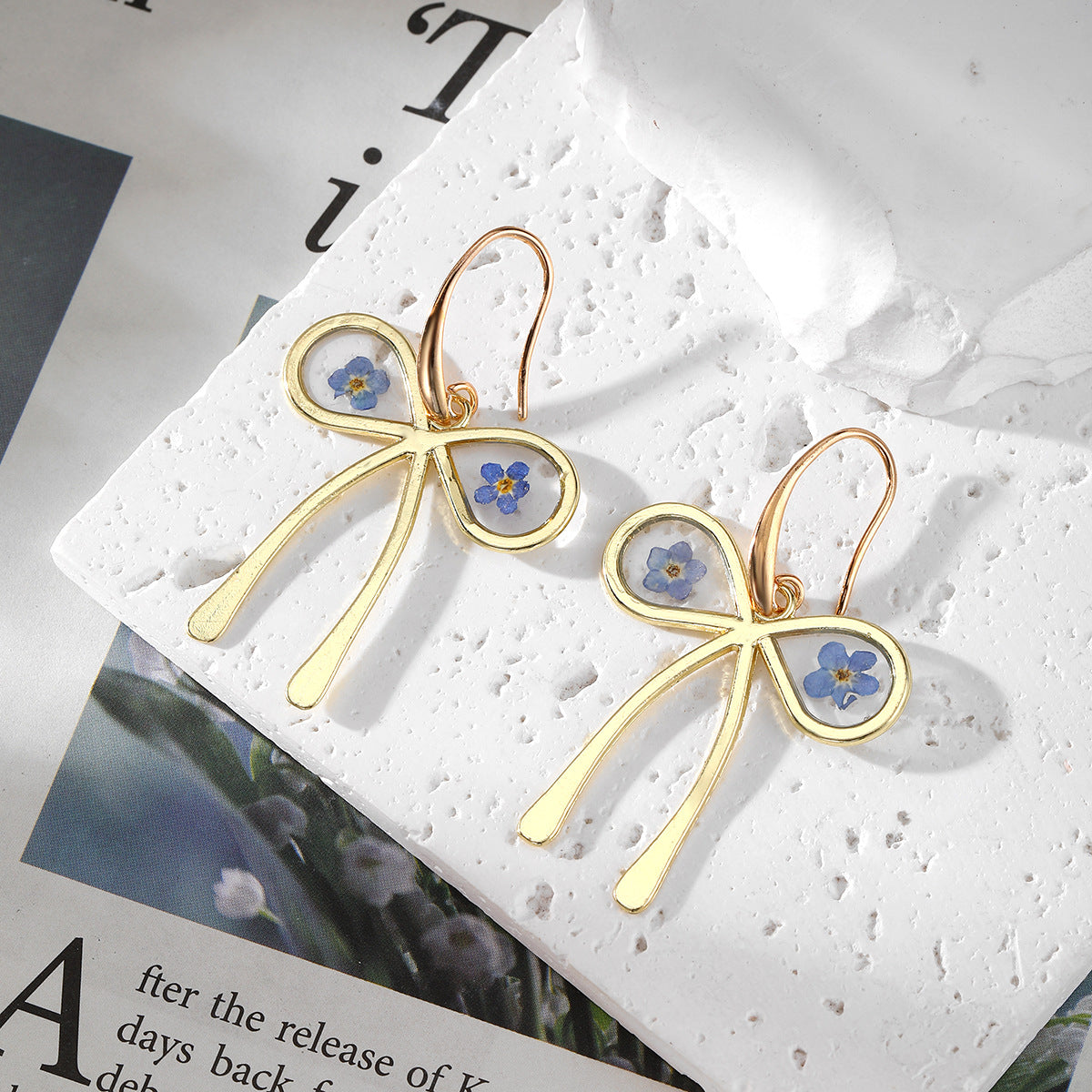 Boucles d'oreilles à fleurs séchées immortelles Dropping Glue pour femmes