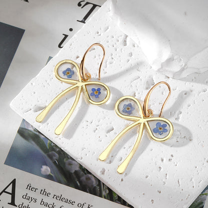 Boucles d'oreilles à fleurs séchées immortelles Dropping Glue pour femmes