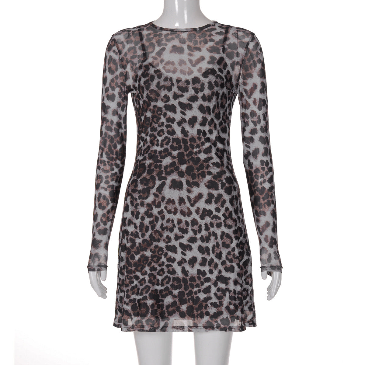 Vestido transparente de malla con estampado de leopardo para mujer