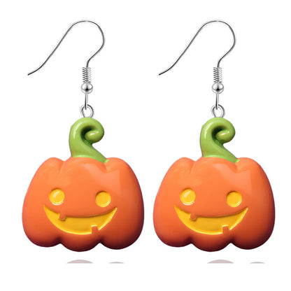 Pendientes de resina con diseño divertido de murciélago, calabaza y fantasma para Halloween para mujer