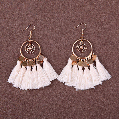 Boucles d'oreilles à pompons rétro de style ethnique bohème