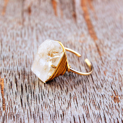 Anillo de cristal de piedra natural DIY retro de moda para mujer, joyería geométrica elegante