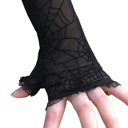 Gothic Women Halloween Punk Spider Web Mesh Gloves