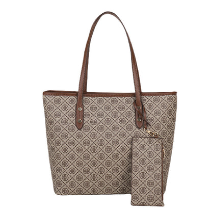 Vintage Large Capacity Printed Tote Bag with Zipper Closure