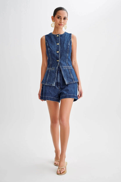 Women Fashion Casual Sleeveless Vest And Denim Shorts Two-Piece Set