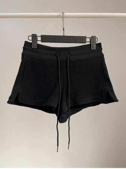 Pantalones cortos de cintura alta con cordón y color liso a la moda para mujer