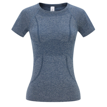T-shirt de yoga à manches courtes et col rond pour femme, séchage rapide