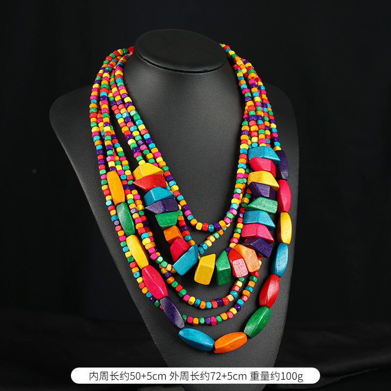 Collar multicapa de cuentas de madera bohemias